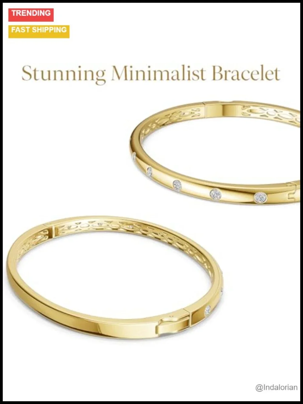 14K Gold Plated Bangle Bracelet with Cubic Zirconia Accents
